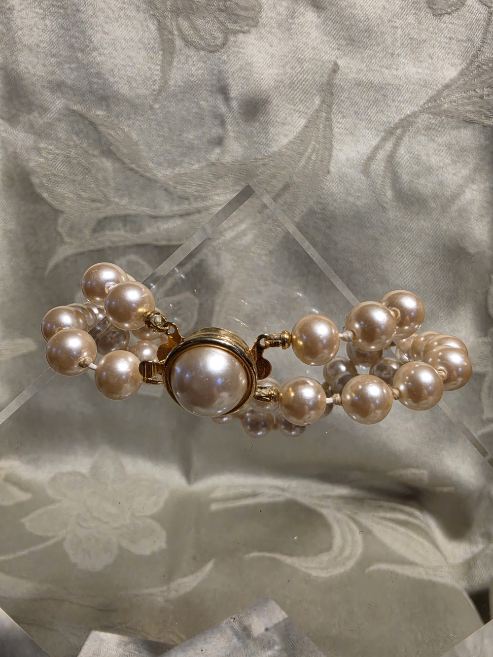 #1224 Faux Pearl-Cluster Gold Bracelet - Blush Faux Pearls